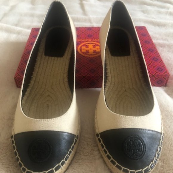 Tory Burch Color Block Espadrille Cream Black Size 10